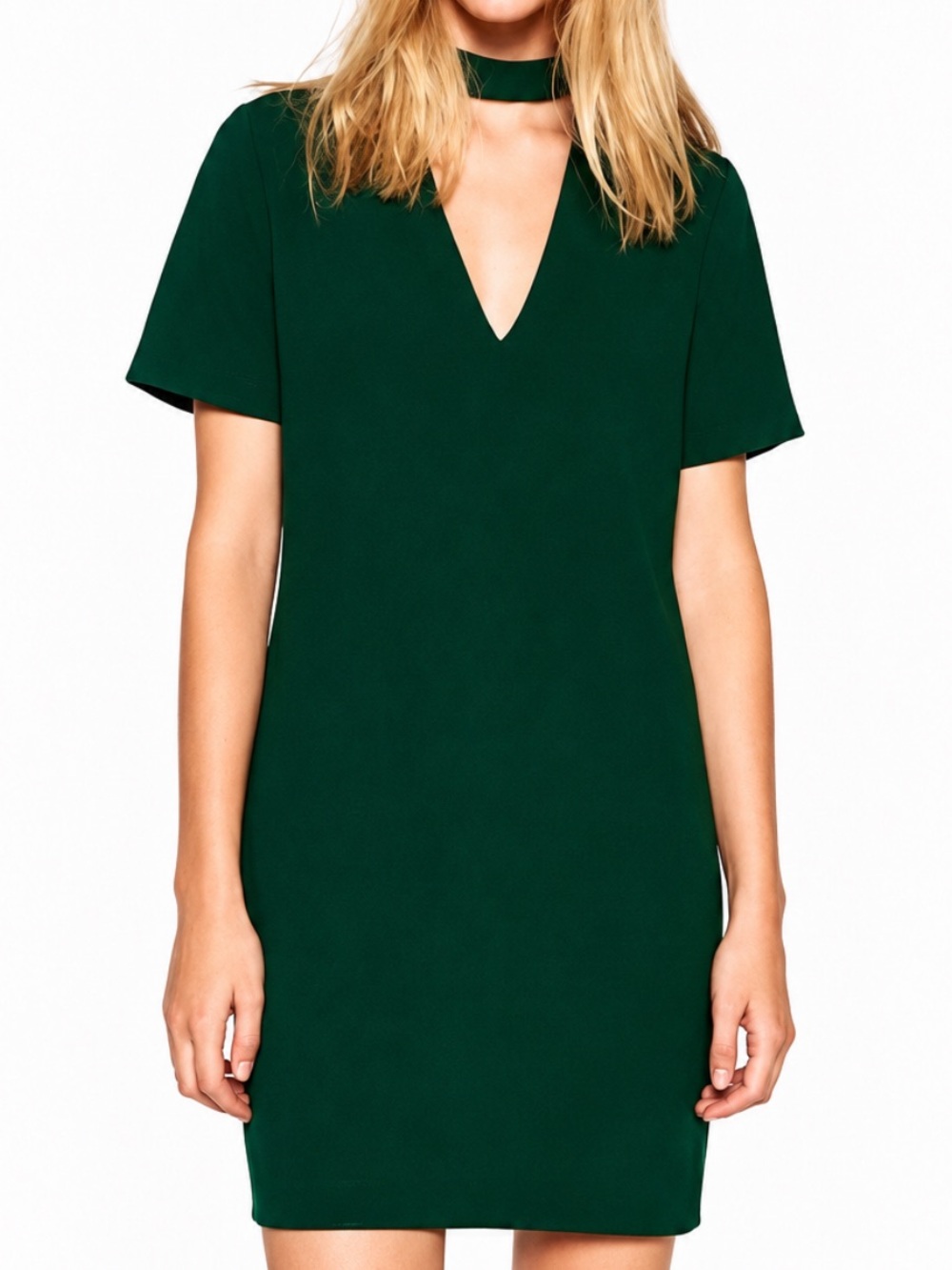 ZARA Green Choker Neck Cutout Shift Mini Dress NWOT Size M